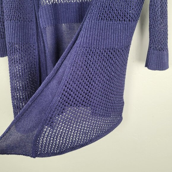 Nic+Zoe Linen Viscose Mesh Cardigan Open Front 3/4 Sleeve Knit Blue Size S - Picture 7 of 14